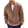 Runcati Mens Fuzzy Sherpa Sweatshirt Quarter Zip Pullover Long Sleeve Winter Fall Fleece Outwear(Brown)