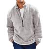 Runcati Mens Fuzzy Sherpa Sweatshirt Quarter Zip Pullover Long Sleeve Winter Fall Fleece Outwear(Gray)