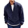 Runcati Mens Fuzzy Sherpa Sweatshirt Quarter Zip Pullover Long Sleeve Winter Fall Fleece Outwear(Navy)