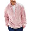 Runcati Mens Fuzzy Sherpa Sweatshirt Quarter Zip Pullover Long Sleeve Winter Fall Fleece Outwear(Pink)
