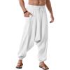 Runcati Mens Harem Pants Baggy Hippie Casual Cotton Linen Loose Boho Yoga Beach Drop Crotch Trouser(White)