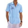 Runcati Mens Hawaiian Shirt Short Sleeve Button Down Summer Beach Vacation Cotton Linen Shirts(Blue)
