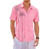 Runcati Mens Hawaiian Shirt Short Sleeve Button Down Summer Beach Vacation Cotton Linen Shirts(Pink)