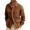 Runcati Mens Lightweight Safari Jacket Button Up Cotton Outdoor Military Cargo Long Sleeve Outwear(Brown)