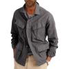 Runcati Mens Lightweight Safari Jacket Button Up Cotton Outdoor Military Cargo Long Sleeve Outwear(Grey)