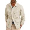 Runcati Mens Lightweight Safari Jacket Button Up Cotton Outdoor Military Cargo Long Sleeve Outwear(Khaki)