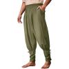 Runcati Mens Medieval Ankle Pants Renaissance Viking Pirate Pants Lace Up Cotton Tapered Halloween Costume Trousers(Army Green)