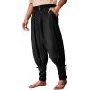 Runcati Mens Medieval Ankle Pants Renaissance Viking Pirate Pants Lace Up Cotton Tapered Halloween Costume Trousers(Black)