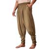 Runcati Mens Medieval Ankle Pants Renaissance Viking Pirate Pants Lace Up Cotton Tapered Halloween Costume Trousers(Brown)