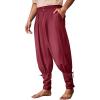 Runcati Mens Medieval Ankle Pants Renaissance Viking Pirate Pants Lace Up Cotton Tapered Halloween Costume Trousers(Claret)