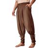 Runcati Mens Medieval Ankle Pants Renaissance Viking Pirate Pants Lace Up Cotton Tapered Halloween Costume Trousers(Coffee)