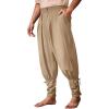 Runcati Mens Medieval Ankle Pants Renaissance Viking Pirate Pants Lace Up Cotton Tapered Halloween Costume Trousers(Khaki)