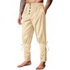 Runcati Mens Medieval Pirate Pants Renaissance Ankle Banded Viking Ren Faire Pants Lace Up Halloween Costume Trousers(Beige)