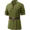 Runcati Mens Medieval Pirate Shirt Renaissance Viking Long Sleeve Shirts Lace Up Scottish Halloween Costume Tops(Army Green)