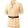 Runcati Mens Medieval Pirate Shirt Renaissance Viking Long Sleeve Shirts Lace Up Scottish Halloween Costume Tops(Beige)