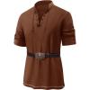 Runcati Mens Medieval Pirate Shirt Renaissance Viking Long Sleeve Shirts Lace Up Scottish Halloween Costume Tops(Brown)