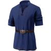 Runcati Mens Medieval Pirate Shirt Renaissance Viking Long Sleeve Shirts Lace Up Scottish Halloween Costume Tops(Navy Blue)