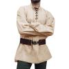 Runcati Mens Medieval Pirate Shirt Steampunk Viking Renaissance Long Sleeve Lace Up Scottish Halloween Costume Tops(Beige)