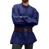 Runcati Mens Medieval Pirate Shirt Steampunk Viking Renaissance Long Sleeve Lace Up Scottish Halloween Costume Tops(Navy)