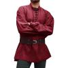 Runcati Mens Medieval Pirate Shirt Steampunk Viking Renaissance Long Sleeve Lace Up Scottish Halloween Costume Tops(Red)