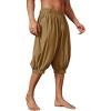 Runcati Mens Medieval Pirate Shorts Renaissance Viking Colonial Linen Halloween Costume Pants(Brown)