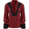 Runcati Mens Pirate Shirt Ruffle Renaissance Victorian Vampire Poet Shirts Steampunk Gothic Medieval Lace Costume(Burgundy)