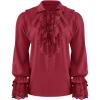 Runcati Mens Pirate Shirt Ruffle Renaissance Victorian Vampire Poet Shirts Steampunk Gothic Medieval Lace Costume(Red)