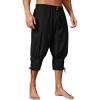 Runcati Mens Pirate Shorts Medieval Renaissance Banded Pants Viking Navigator Halloween Costume(Black)