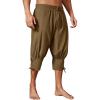 Runcati Mens Pirate Shorts Medieval Renaissance Banded Pants Viking Navigator Halloween Costume(Brown)