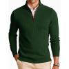 Runcati Mens Quarter Zip Pullover Sweaters Mock Neck Slim Fit Lightweight Pullover Waffle Knit Casual Polo Sweater(Army Green)