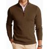 Runcati Mens Quarter Zip Pullover Sweaters Mock Neck Slim Fit Lightweight Pullover Waffle Knit Casual Polo Sweater(Dark Brown)