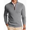 Runcati Mens Quarter Zip Pullover Sweaters Mock Neck Slim Fit Lightweight Pullover Waffle Knit Casual Polo Sweater(Grey)