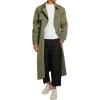 Runcati Mens Trench Coat Double Breasted Belted Windbreaker Jackets Lapel Lightweight Long Jacket Casual Overcoat(Army Green)