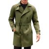 Runcati Mens Trench Coat Double Breasted Mid Long Jacket Casual Belted Overcoat Notched Lapel Windbreaker(Army Green)