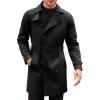 Runcati Mens Trench Coat Double Breasted Mid Long Jacket Casual Belted Overcoat Notched Lapel Windbreaker(Black)