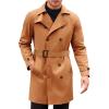 Runcati Mens Trench Coat Double Breasted Mid Long Jacket Casual Belted Overcoat Notched Lapel Windbreaker(Brown)