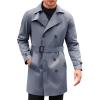 Runcati Mens Trench Coat Double Breasted Mid Long Jacket Casual Belted Overcoat Notched Lapel Windbreaker(Dark Grey)