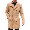 Runcati Mens Trench Coat Double Breasted Mid Long Jacket Casual Belted Overcoat Notched Lapel Windbreaker(Khaki)