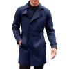Runcati Mens Trench Coat Double Breasted Mid Long Jacket Casual Belted Overcoat Notched Lapel Windbreaker(Navy Blue)