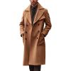 Runcati Mens Trench Coat Notch Lapel Double Breasted Peacoat Wool Blend Casual Long Overcoat(Brown)