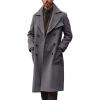 Runcati Mens Trench Coat Notch Lapel Double Breasted Peacoat Wool Blend Casual Long Overcoat(Dark Grey)
