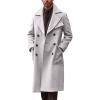 Runcati Mens Trench Coat Notch Lapel Double Breasted Peacoat Wool Blend Casual Long Overcoat(Grey)