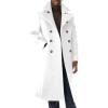 Runcati Mens Trench Coat Notch Lapel Slim Fit Double Breasted Long Pea Coat Winter Warm Overcoat(White)