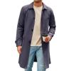 Runcati Mens Trench Coat Slim Fit Single Breasted Long Windbreaker Jacket Classic Lapel Casual Overcoat(Black Grey)
