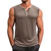 Runcati Men’s Workout Tank Tops Sleeveless Gym Muscle Henley Shirt Casual Basic Summer Beach Tops(Coffee)