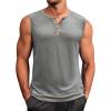 Runcati Men’s Workout Tank Tops Sleeveless Gym Muscle Henley Shirt Casual Basic Summer Beach Tops(Grey)