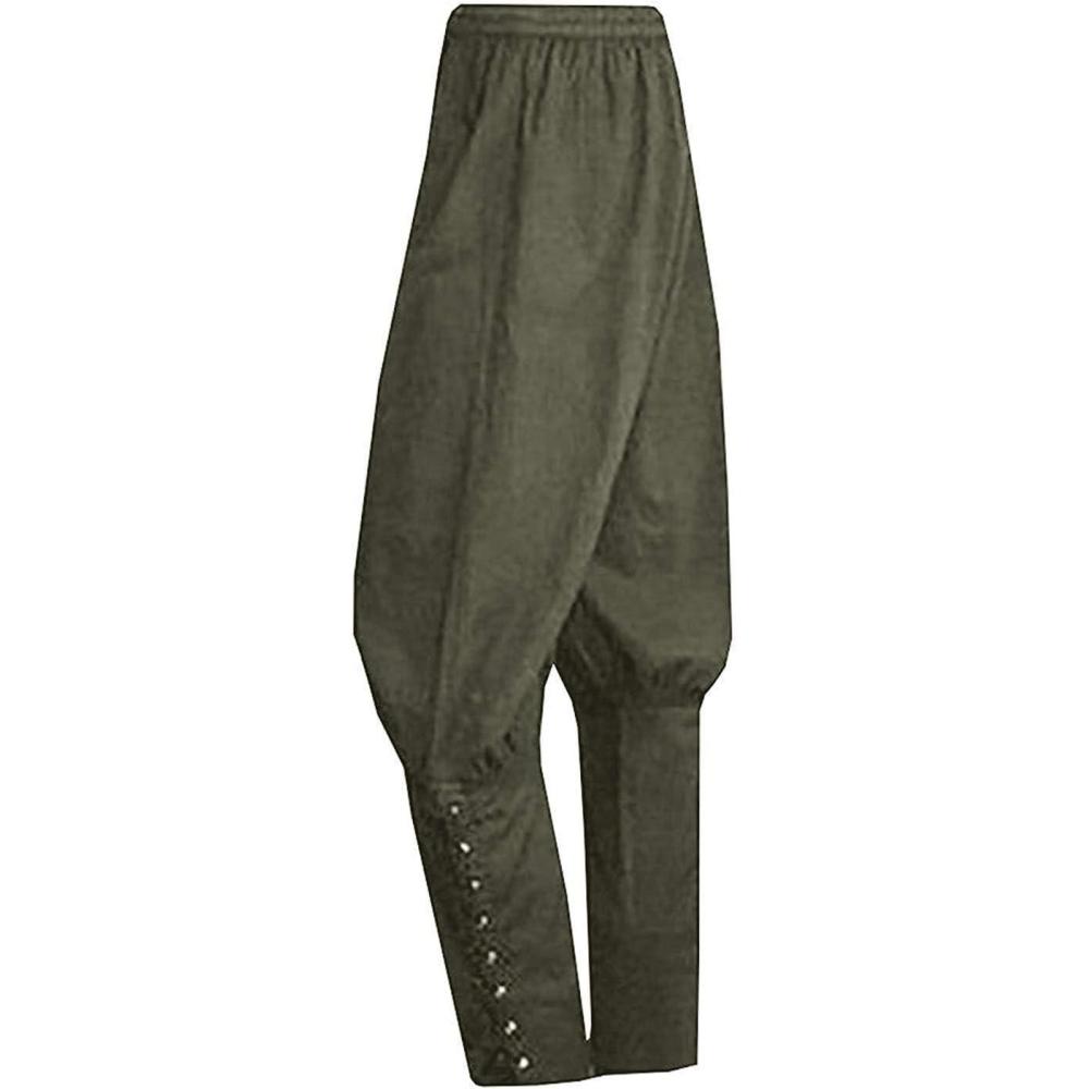 imageMens Medieval Ankle Pants Viking Pirate Renaissance Costume Lace Up Tapered Banded Navigator Casual Trousers01 Army Green