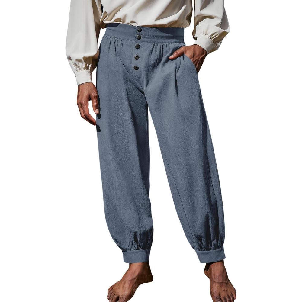 imageRuncati Mens Medieval Pirate Pants Renaissance Viking Knicker Colonial Halloween Cotton Gothic Costume TrousersDark Gray