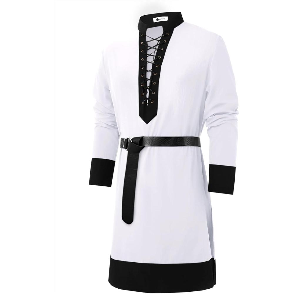 imageRuncati Mens Medieval Pirate Shirt Renaissance Viking Knight Warrior Tunic Tops Lace Up LARP Halloween CostumeWhite
