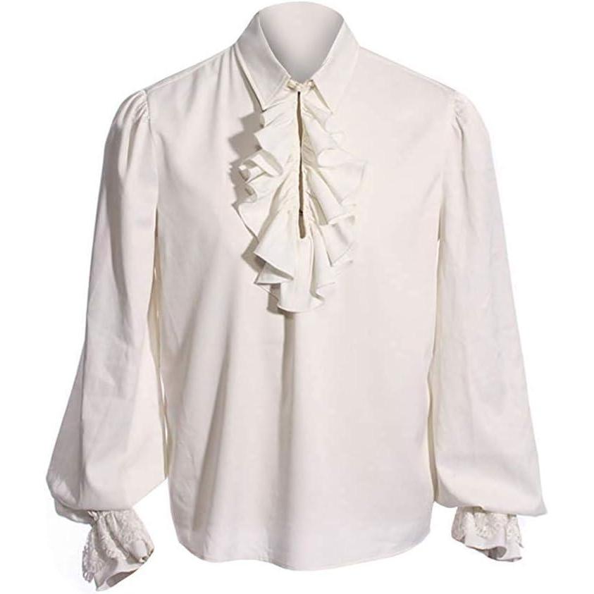 imageRuncati Mens Pirate Shirt Ruffle Victorian Renaissance Steampunk Vampire Poet Shirts Medieval Halloween Costume01 White